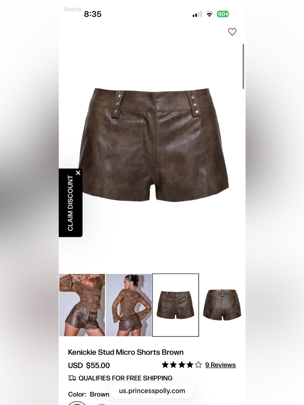 Princess Polly Kenickie Faux-Leather Stud Shorts — Brown